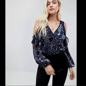 Band of Gypsies floral cold shoulder bodysuit